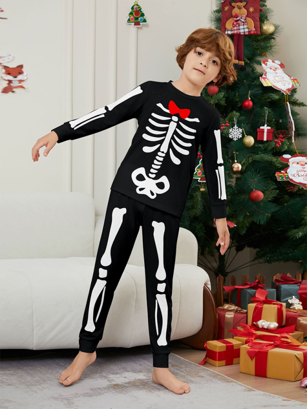 Halloween Parent-Child Home Costume Skeleton Bones Adult Child Neat Costume Pajama Set - AL Valley Bazar