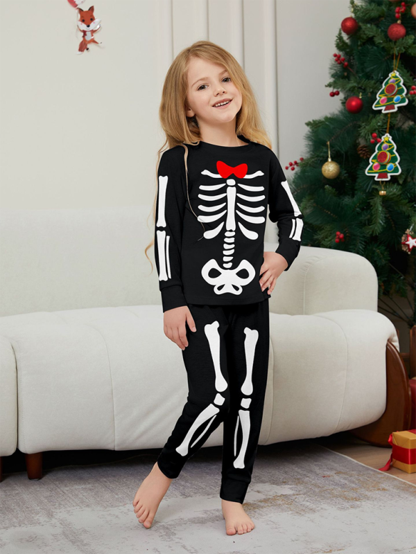 Halloween Parent-Child Home Costume Skeleton Bones Adult Child Neat Costume Pajama Set - AL Valley Bazar