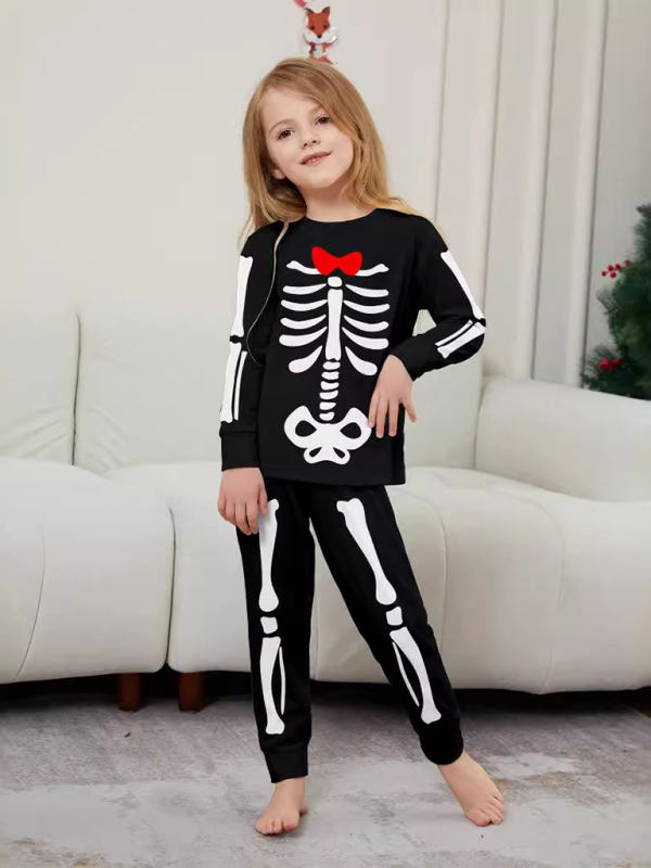 Halloween Parent-Child Home Costume Skeleton Bones Adult Child Neat Costume Pajama Set - AL Valley Bazar