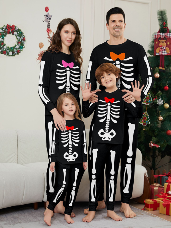 Halloween Parent-Child Home Costume Skeleton Bones Adult Child Neat Costume Pajama Set - AL Valley Bazar