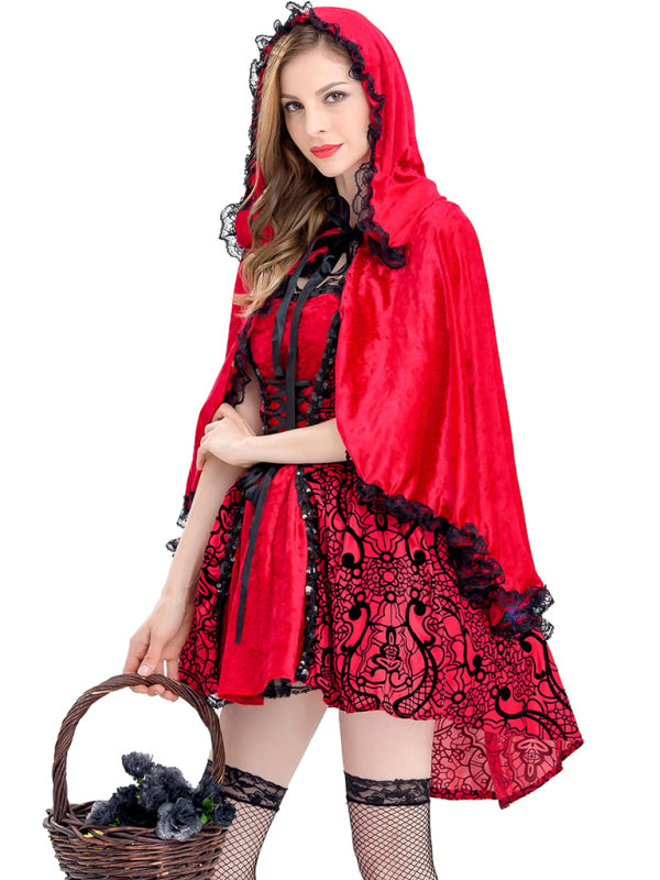 Halloween Jacquard Cape Little Red Riding Hood Costume Large - AL Valley Bazar