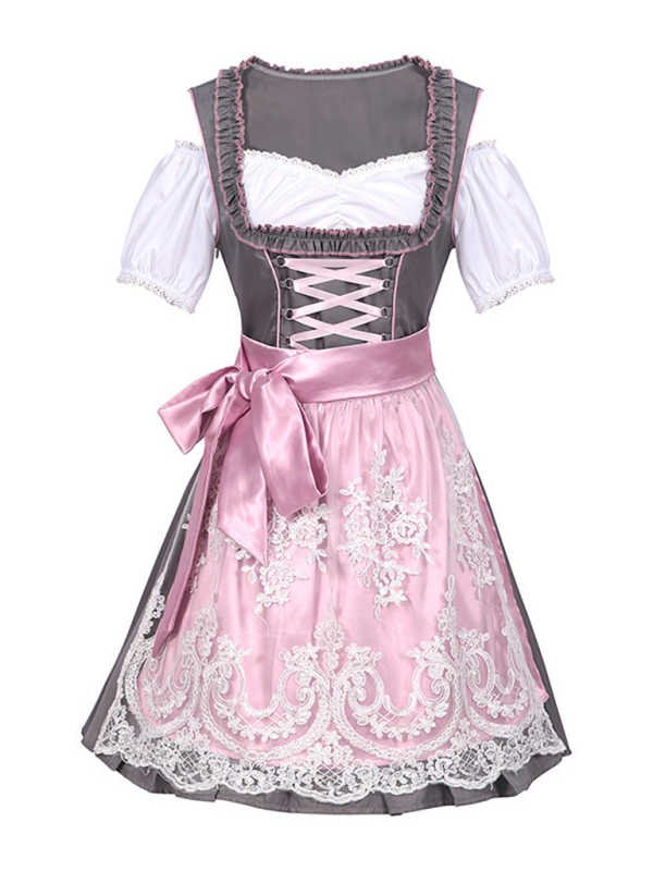 Costume da spettacolo teatrale cosplay con gonna in pizzo rosa per Oktoberfest di Monaco di Baviera - AL Valley Bazar