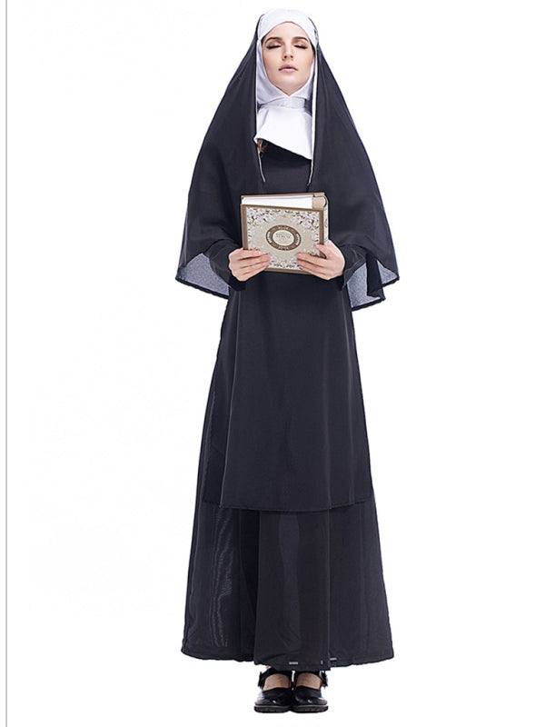 Halloween Black Robe Cosplay Costume(skirt + headwear + shawl) - AL Valley Bazar