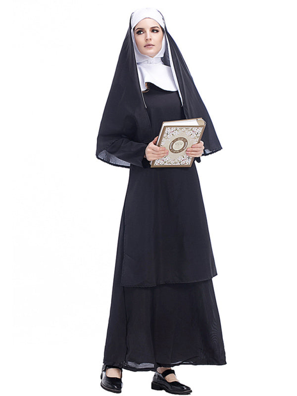 Halloween Black Robe Cosplay Costume(skirt + headwear + shawl) - AL Valley Bazar