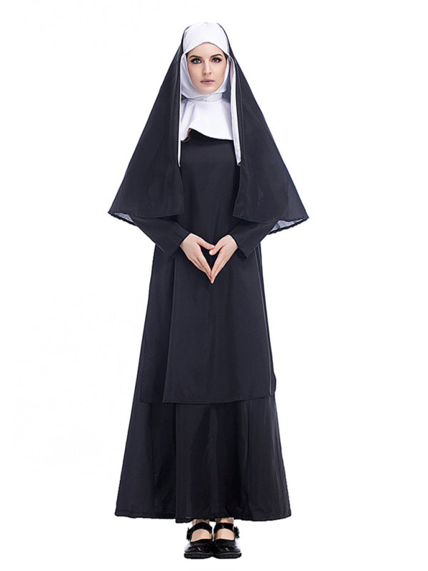 Halloween Black Robe Cosplay Costume(skirt + headwear + shawl) - AL Valley Bazar