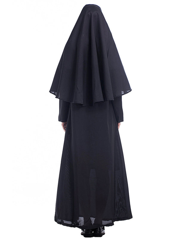 Halloween Black Robe Cosplay Costume(skirt + headwear + shawl) - AL Valley Bazar