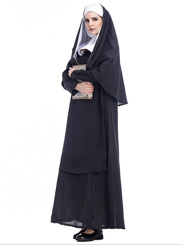 Halloween Black Robe Cosplay Costume(skirt + headwear + shawl) - AL Valley Bazar